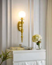 Wall Lamp Sculpted Brass Body Globe Shade Classic Elegant Statement