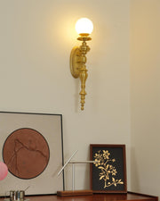 Wall Lamp Sculpted Brass Body Globe Shade Classic Elegant Statement