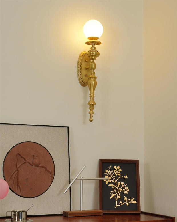Wall Lamp Sculpted Brass Body Globe Shade Classic Elegant Statement
