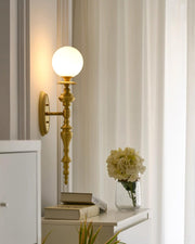 Wall Lamp Sculpted Brass Body Globe Shade Classic Elegant Statement
