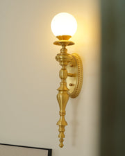 Wall Lamp Sculpted Brass Body Globe Shade Classic Elegant Statement