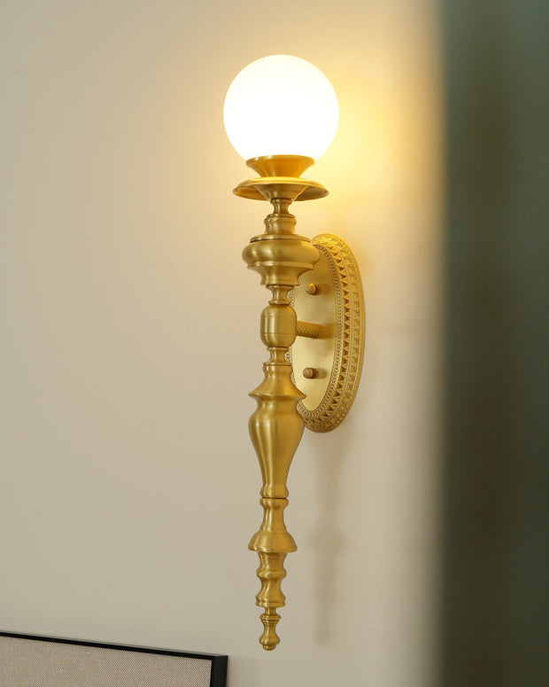 Wall Lamp Sculpted Brass Body Globe Shade Classic Elegant Statement