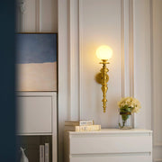Wall Lamp Sculpted Brass Body Globe Shade Classic Elegant Statement