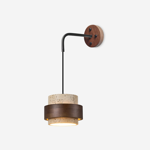 Wall Lamp Travertine and Walnut Accent Modern Minimalist