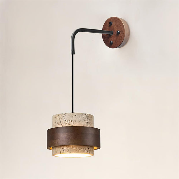 Wall Lamp Travertine and Walnut Accent Modern Minimalist