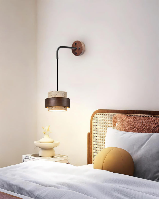 Wall Lamp Travertine and Walnut Accent Modern Minimalist