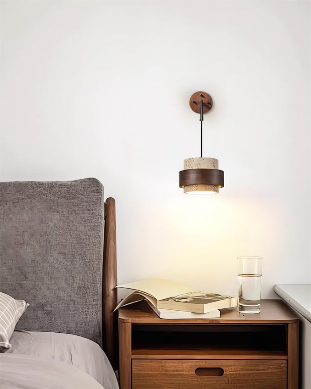 Wall Lamp Travertine and Walnut Accent Modern Minimalist