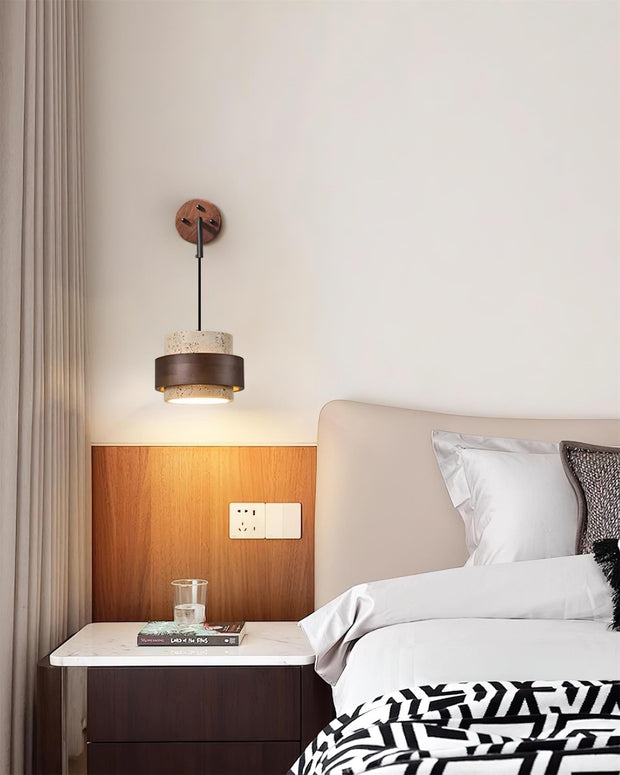 Wall Lamp Travertine and Walnut Accent Modern Minimalist