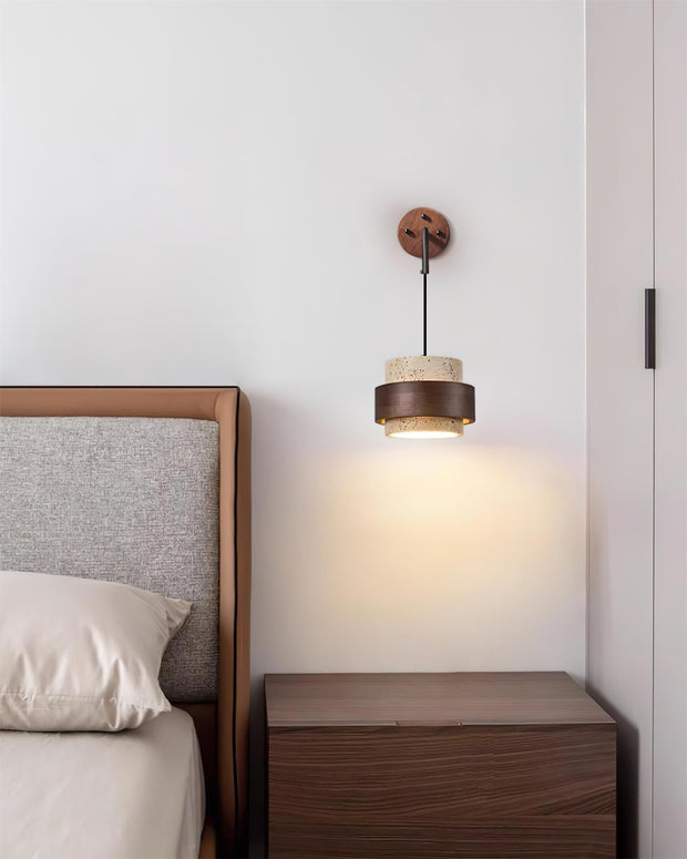Wall Lamp Travertine and Walnut Accent Modern Minimalist