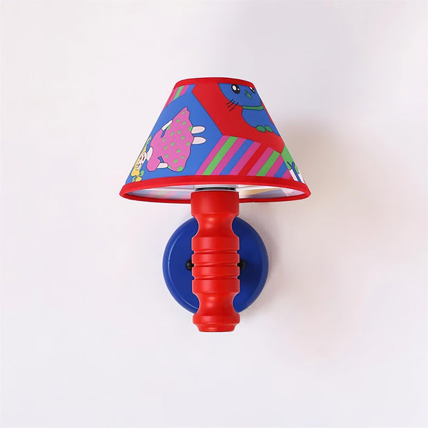 Wall Lamp with Cartoon Fabric Shade and Metal Arm Kids Room