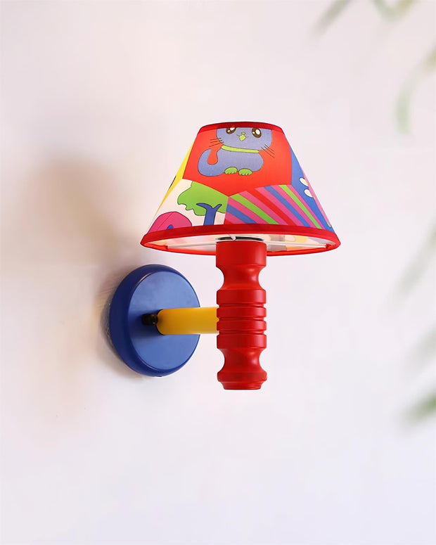 Wall Lamp with Cartoon Fabric Shade and Metal Arm Kids Room