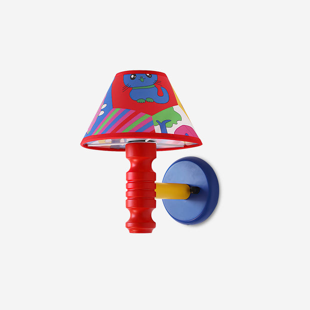 Wall Lamp with Cartoon Fabric Shade and Metal Arm Kids Room