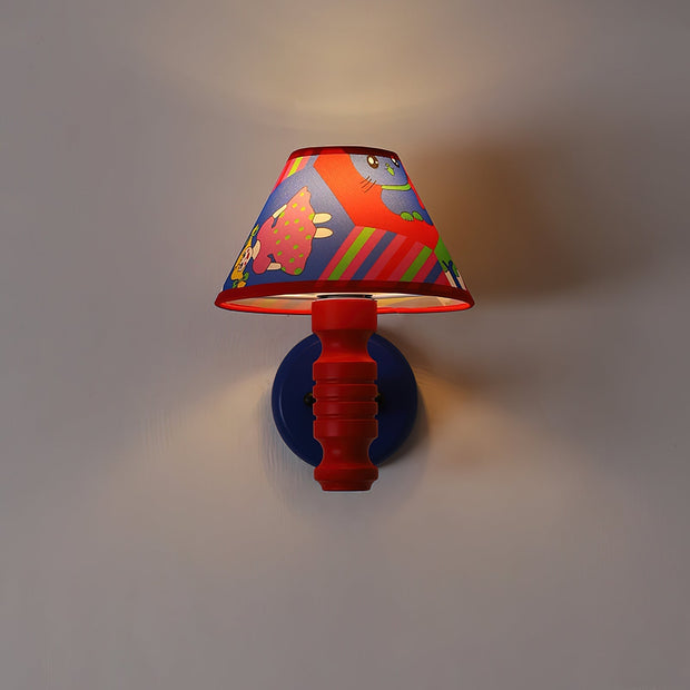 Wall Lamp with Cartoon Fabric Shade and Metal Arm Kids Room