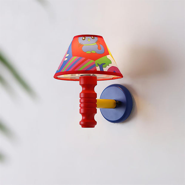 Wall Lamp with Cartoon Fabric Shade and Metal Arm Kids Room