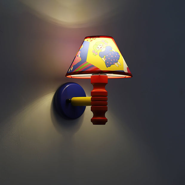 Wall Lamp with Cartoon Fabric Shade and Metal Arm Kids Room