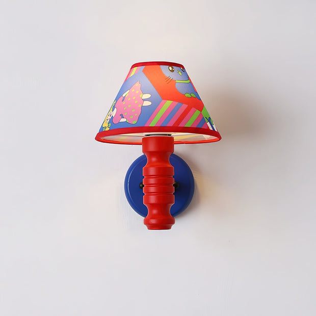 Wall Lamp with Cartoon Fabric Shade and Metal Arm Kids Room