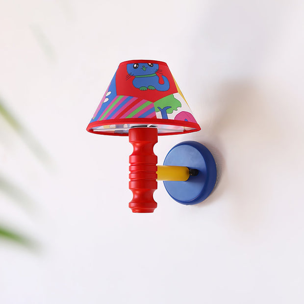 Wall Lamp with Cartoon Fabric Shade and Metal Arm Kids Room