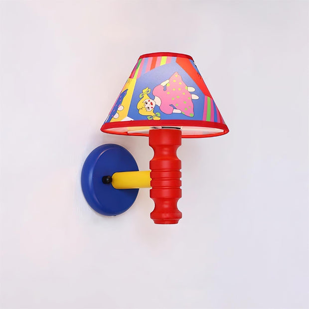 Wall Lamp with Cartoon Fabric Shade and Metal Arm Kids Room