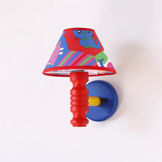 Wall Lamp with Cartoon Fabric Shade and Metal Arm Kids Room