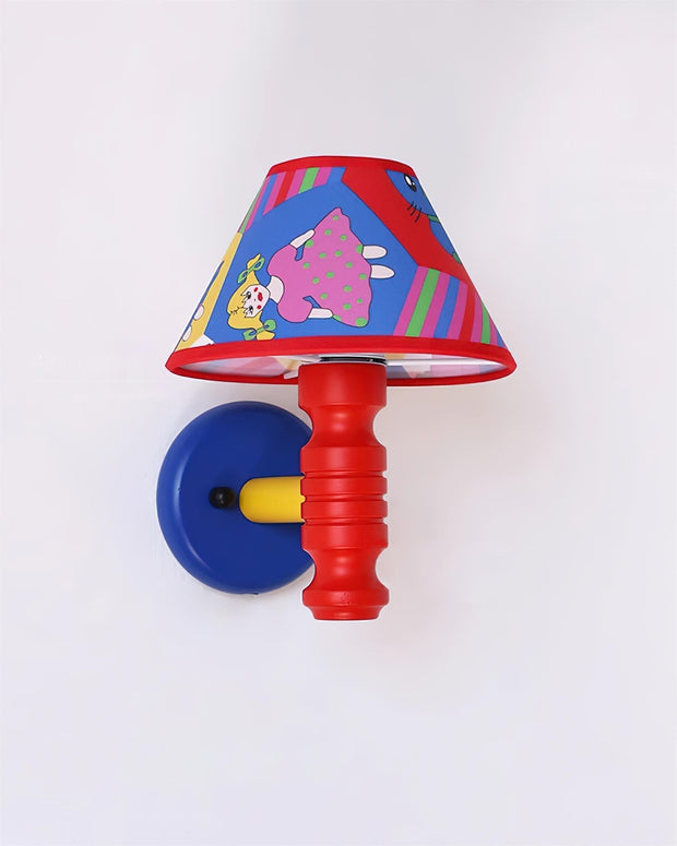 Wall Lamp with Cartoon Fabric Shade and Metal Arm Kids Room