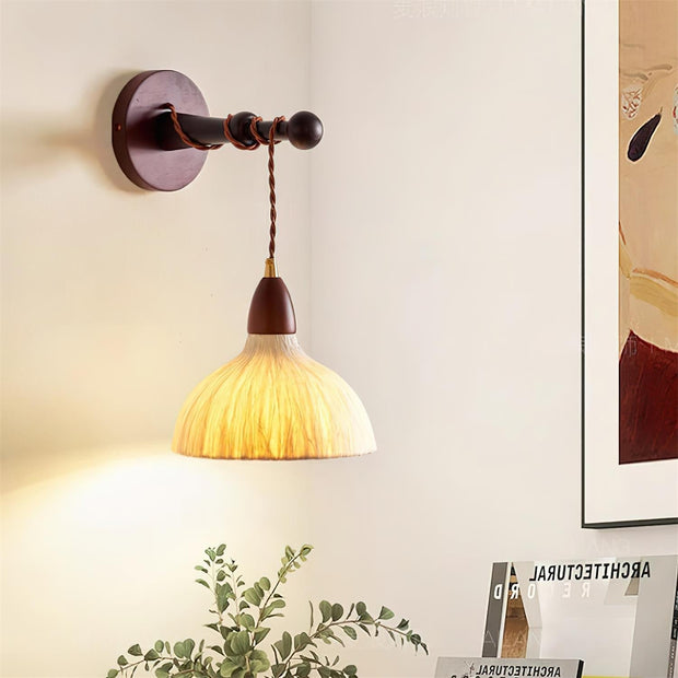 Wall Lamp Rice Paper Shade Wood Arm