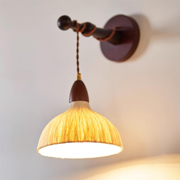 Wall Lamp Rice Paper Shade Wood Arm