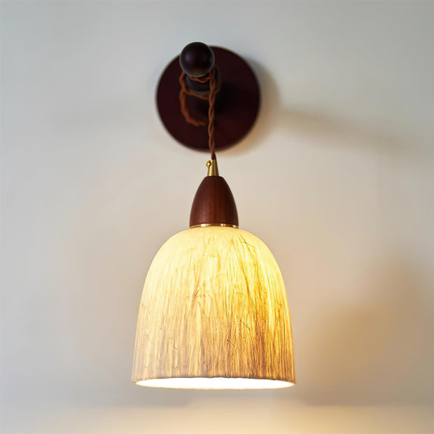 Wall Lamp Rice Paper Shade Wood Arm