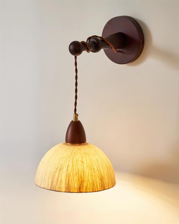 Wall Lamp Rice Paper Shade Wood Arm