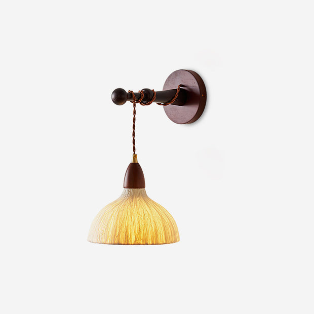 Wall Lamp Rice Paper Shade Wood Arm