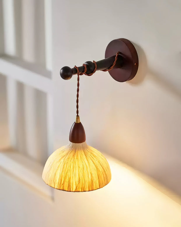 Wall Lamp Rice Paper Shade Wood Arm
