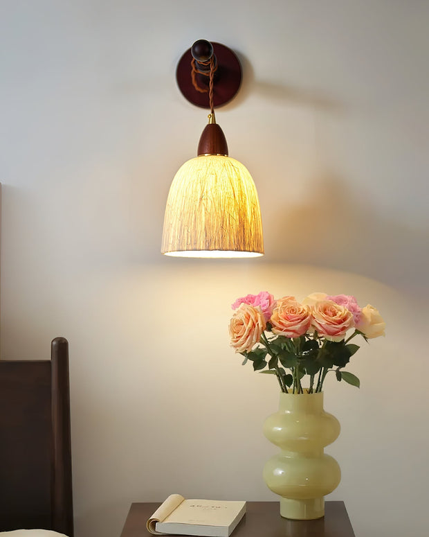 Wall Lamp Rice Paper Shade Wood Arm