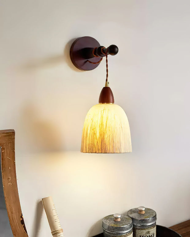 Wall Lamp Rice Paper Shade Wood Arm