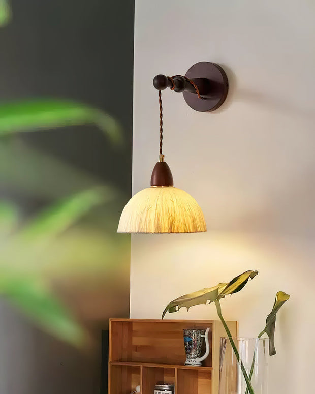 Wall Lamp Rice Paper Shade Wood Arm