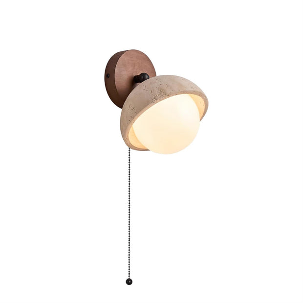 Wall Lamp Travertine and Wood Minimalist Soft Glow Modern Accent