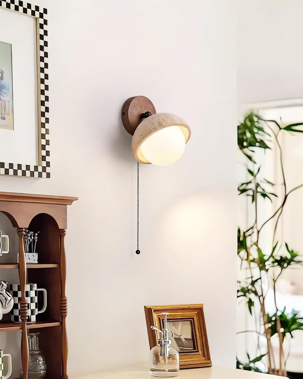 Wall Lamp Travertine and Wood Minimalist Soft Glow Modern Accent