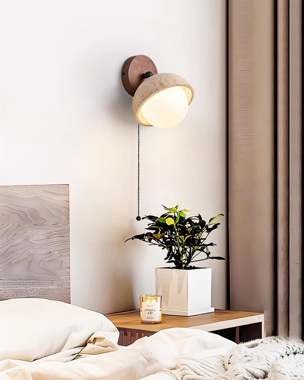 Wall Lamp Travertine and Wood Minimalist Soft Glow Modern Accent