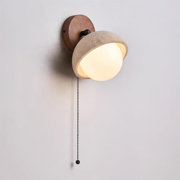 Wall Lamp Travertine and Wood Minimalist Soft Glow Modern Accent