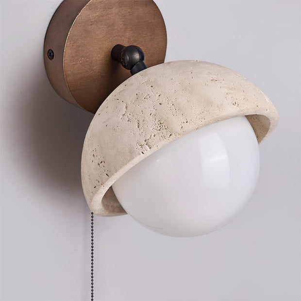 Wall Lamp Travertine and Wood Minimalist Soft Glow Modern Accent