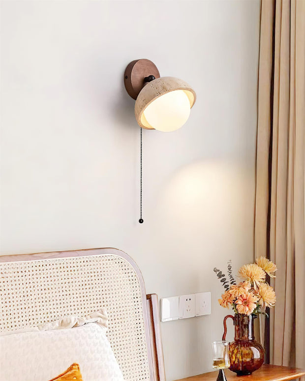 Wall Lamp Travertine and Wood Minimalist Soft Glow Modern Accent