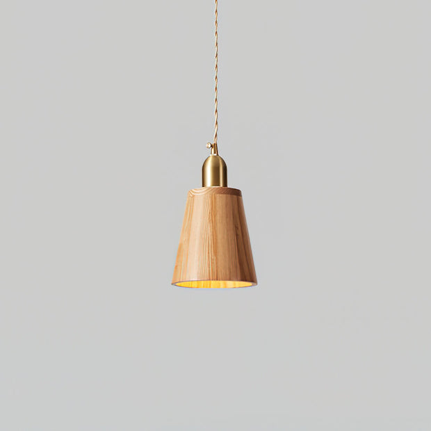 Wood Pendant Lamp Assorted Shapes in Solid Wood and Brass
