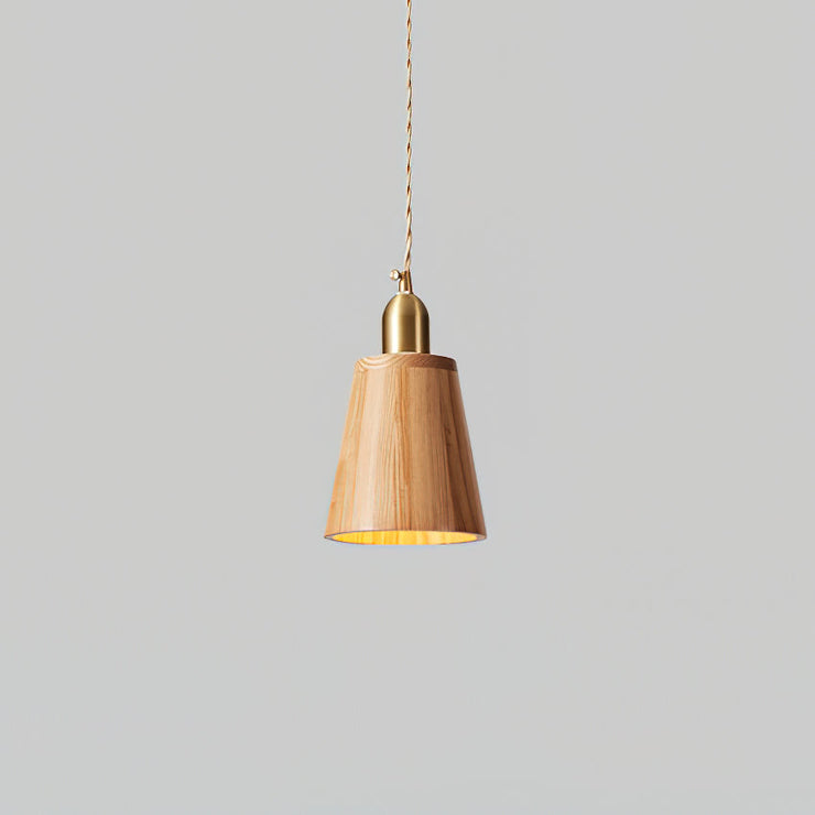 Wood Pendant Lamp Assorted Shapes in Solid Wood and Brass
