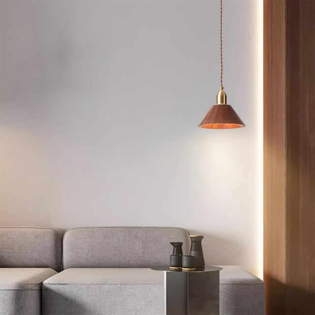 Wood Pendant Lamp Assorted Shapes in Solid Wood and Brass