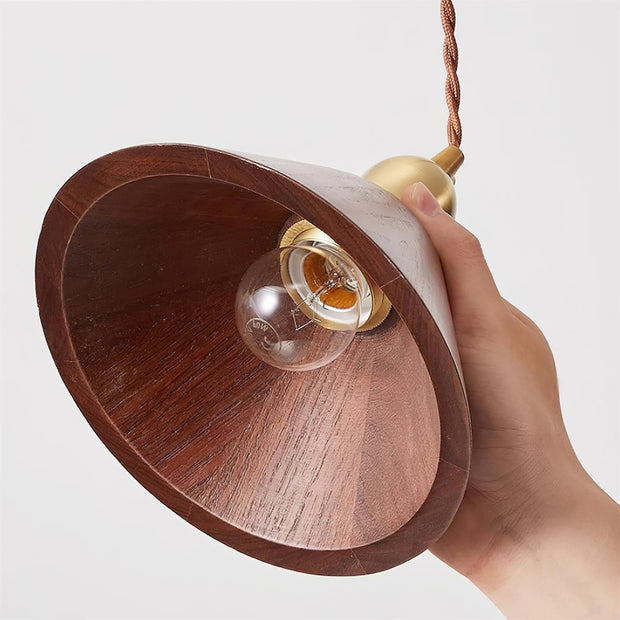 Wood Pendant Lamp Assorted Shapes in Solid Wood and Brass