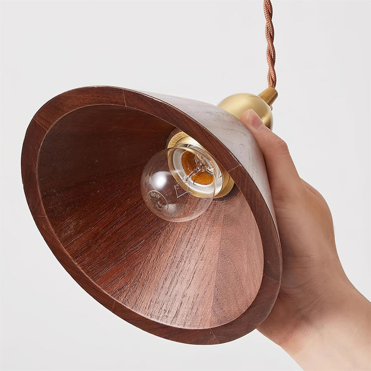 Wood Pendant Lamp Assorted Shapes in Solid Wood and Brass