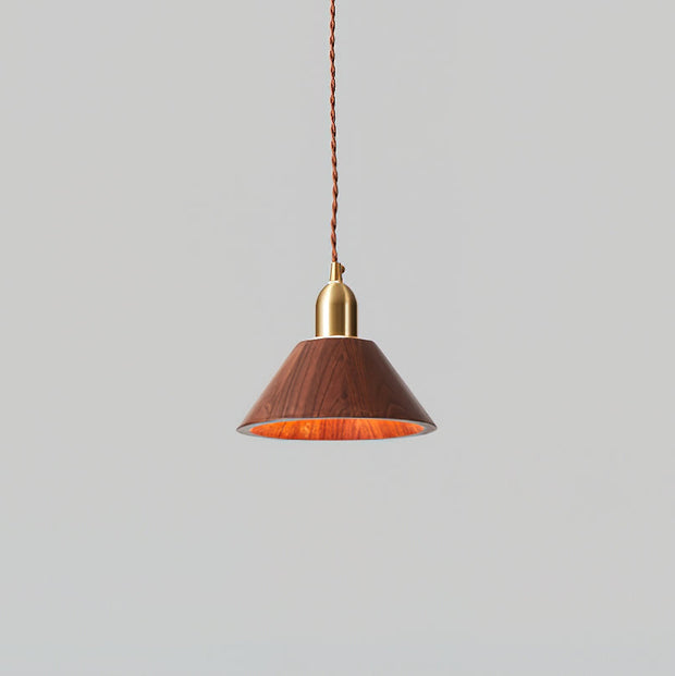 Wood Pendant Lamp Assorted Shapes in Solid Wood and Brass