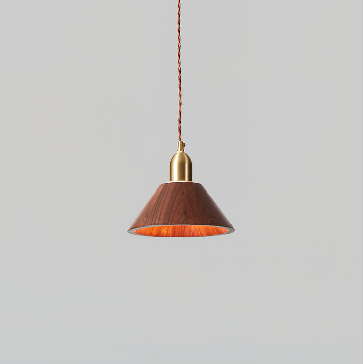 Wood Pendant Lamp Assorted Shapes in Solid Wood and Brass