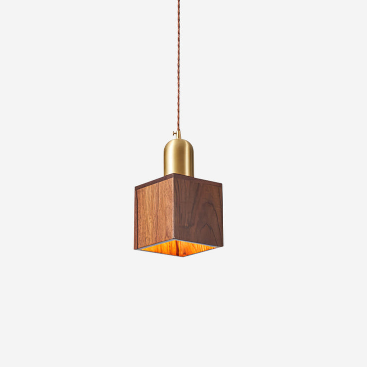 Wood Pendant Lamp Assorted Shapes in Solid Wood and Brass
