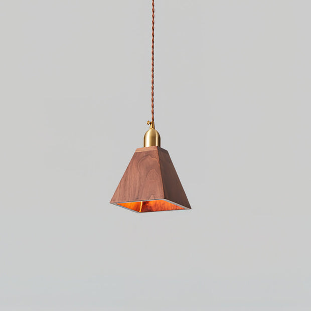 Wood Pendant Lamp Assorted Shapes in Solid Wood and Brass
