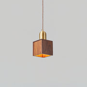 Wood Pendant Lamp Assorted Shapes in Solid Wood and Brass