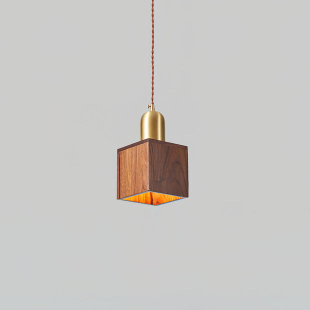 Wood Pendant Lamp Assorted Shapes in Solid Wood and Brass